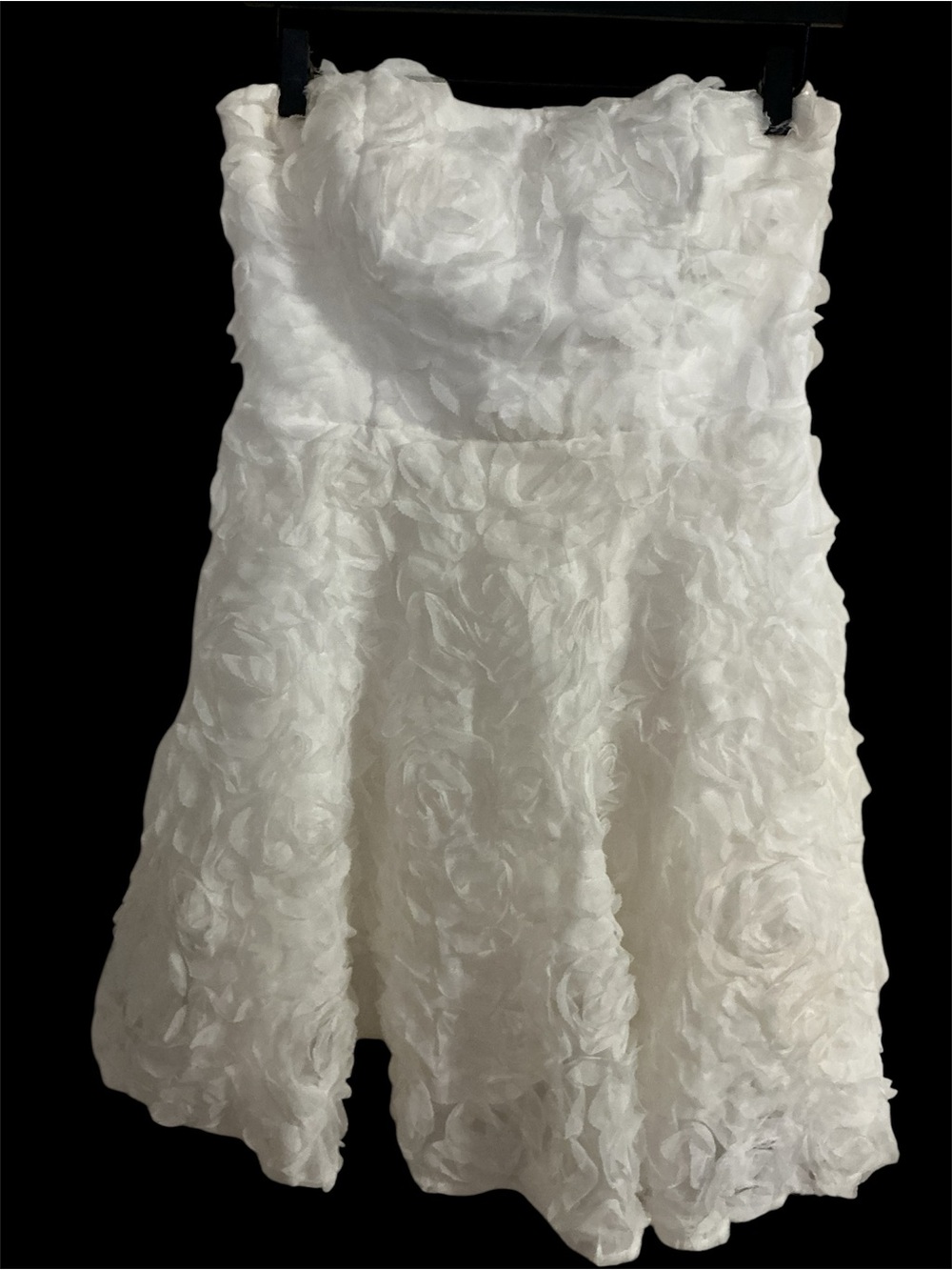MANIJU Strapless White 3D floral rosette mini dress size L - Picture 7 of 11